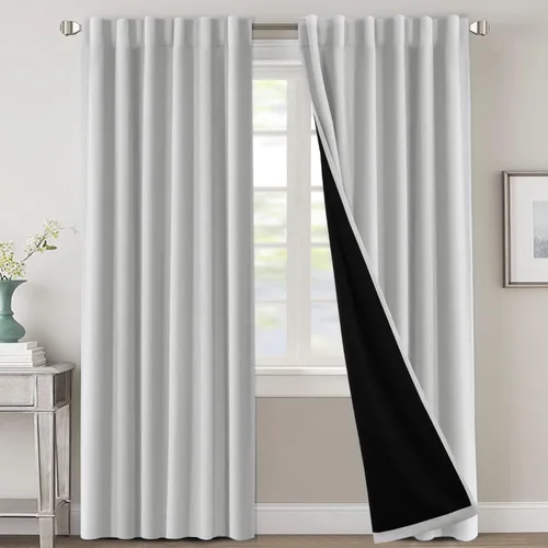 Vista 60 de H.VERSAILTEX Cortinas 100% opacas para dormitorio con forro negro, cortinas de oscurecimiento de habitación completa, con aislamiento térmico