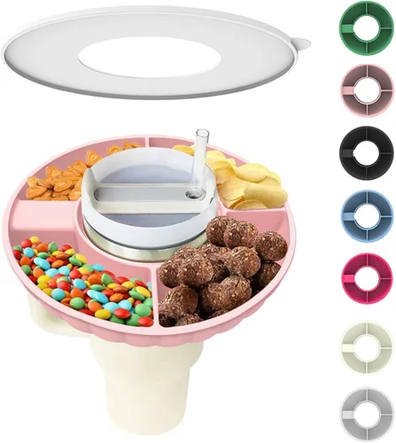 Vista 10 de Tazón de aperitivos para Stanley Cup, bandeja de aperitivos de silicona con tapa compatible con Stanley Cup de 30 oz, anillo de aperitivos