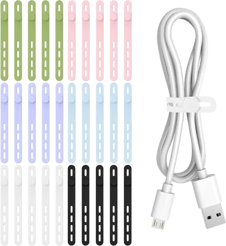 Vista 9 de Donruby 30 bridas de silicona para cables, correas organizadoras de cables Verde claro