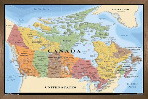 Vista 13 de Trends International Map - Póster de pared de Canadá de 14.725 x 22.375 pulgadas, versión con marco en color madera rústica
