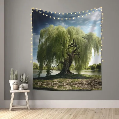 Vista 6 de YAzgaN Tapiz decorativo de pared de árbol de sauce de 60 x 51 pulgadas, textura suave, duradero, agradable al tacto y ligero, perfecto para colgar
