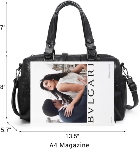 Vista 4 de Dasein Bolso para mujer de cuero vegano suave, diseño de barril, grande, tipo "hobo", con asa superior, bolso de trabajo, de mano, de hombro