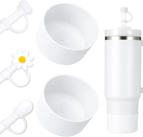 Vista 10 de Juego de funda para botas y pajilla, 2 fundas de silicona, 3 tapas de pajita, protector inferior para Stanley Cup H2.0 30 oz y 40 oz, coincidencia