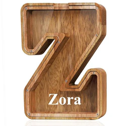 Vista 69 de Alcancía de madera grande personalizada con letras – Alcancía de letras para niños y niñas, regalo de cumpleaños (A)