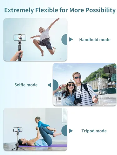 Vista 6 de Trípode para teléfono de 39.7 pulgadas con luz, trípode para selfie stick con control remoto inalámbrico desmontable, 4 en 1 extensible portátil