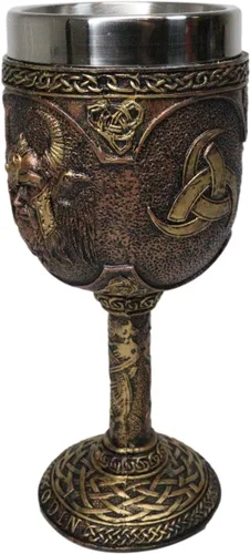 Vista 2 de Ebros Mitología nórdica Viking Alfather Odin God Of Asgard 7oz resina vino cáliz cáliz con forro de acero inoxidable regla asgardiana Thor Loki