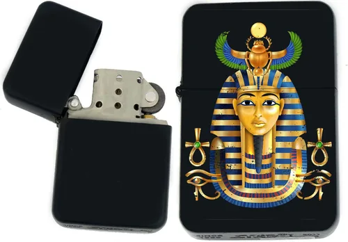 Vista 41 de Faraón, egipcio, tutankamón, cleopatra, ojo de Horus, pirámides-Ankh, leona-diosa única coleccionable s Infinity negro mate encendedores a prueba
