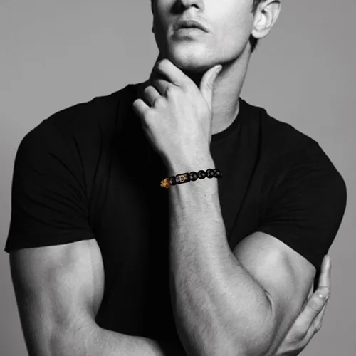 Vista 20 de SUMMER LOVE Regalos para el Día del Padre, pulsera con inicial de piedra de ónix negro de 0.394 pulgadas para hombres, pulsera de cuerda trenzada