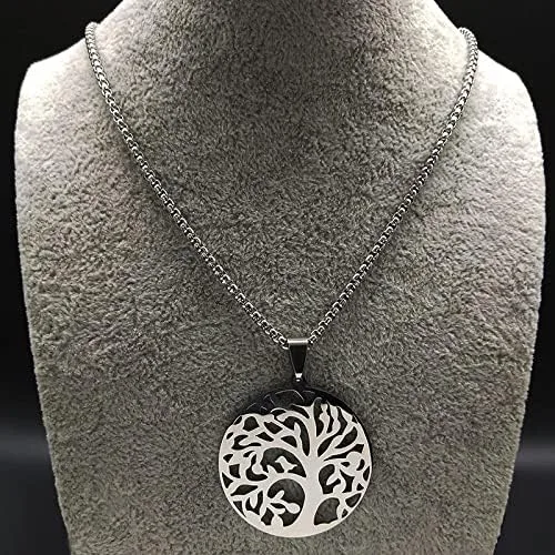 Vista 5 de 2024 Tree of Life Stainless Steel Necklaces for Women Silver Color Statement Necklace Jewelry Bisuteria