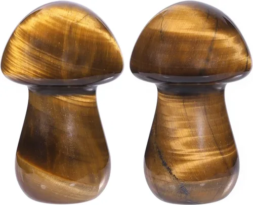 Vista 15 de Nupuyai Paquete de 2 mini figuras de cristal talladas de hongos de bolsillo para relajación de ansiedad, escultura de hongo pulido para jardín