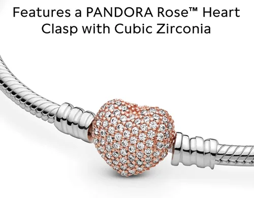 Vista 13 de Pandora Moments - Pulsera de cadena de serpiente con cierre de corazón brillante