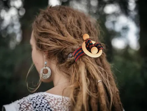 Vista 3 de 2 piezas de ligas para el cabello, accesorios para rastas, cinta elástica incrustada, soportes para cola de caballo coloridos estilo bohemio