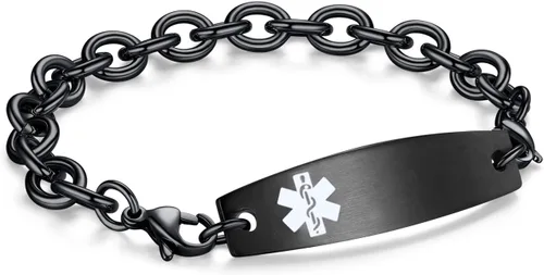 Vista 24 de LinnaLove Pulseras de identificación médica intercambiables Cadena de cable de acero inoxidable pulseras de alerta médica personalizables