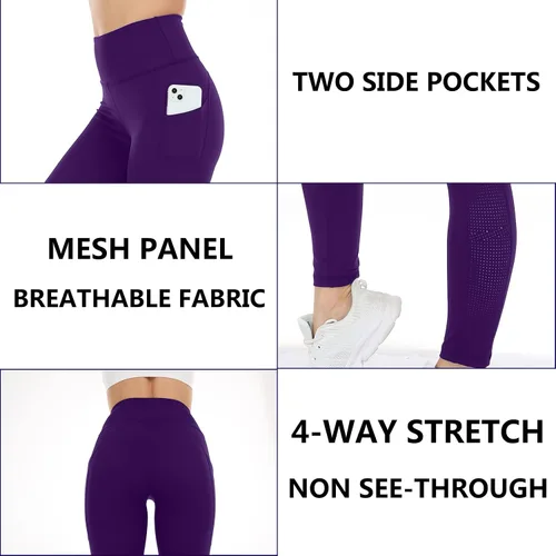 Vista 5 de SOOTHFIT Yoga Pants for Women with Pockets High Waist Yoga Fitness Buttery Soft Workout Running Sports Gym Leggings with Mesh
