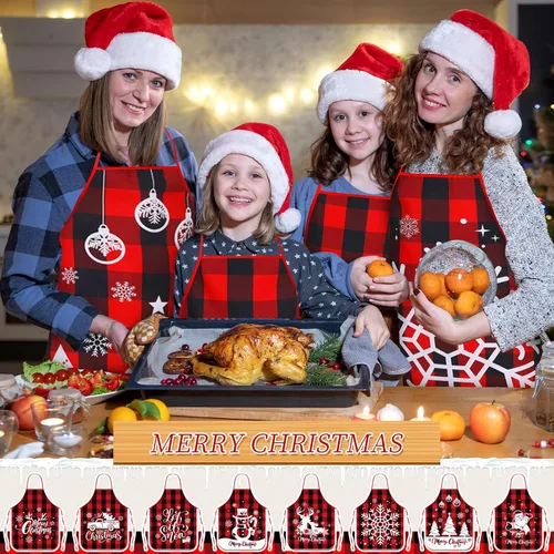 Vista 4 de 8 delantales de cocina de Navidad, delantales de cocina navideños, Papá Noel, alce, elfo, muñeco de nieve, para mujeres y adultos, decoración