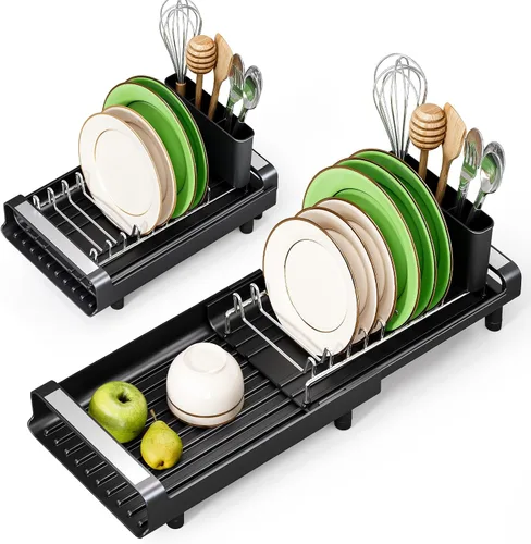 Vista 12 de [Usado] TOOLF Escurridor de platos pequeño, mini escurridor compacto expandible, escurridor de platos delgado y extensible de acero inoxidable