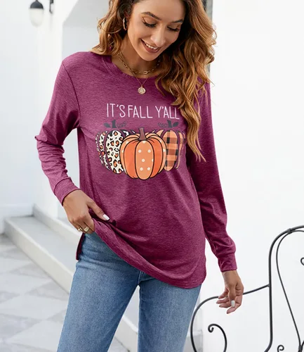 Vista 5 de BAOKUAN Sudaderas con estampado de calabaza para mujer, cuello redondo, casual, manga larga para otoño