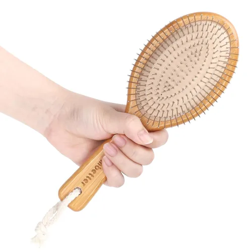 Vista 8 de Cepillo de pelo Combetter de bambú, para alisar el cabello y masajear el cuero cabelludo, cepillo desenredante antiestático, cepillo de madera