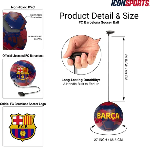 Vista 3 de Icon Sports Balón de fútbol de entrenamiento con licencia oficial de clubes internacionales talla 5 FC Barcelona, Navy