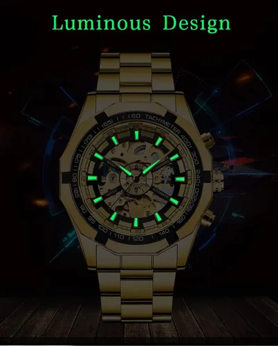 Vista 7 de FANMIS Relojes de esqueleto para hombre, reloj automático de lujo con pulsera de acero inoxidable