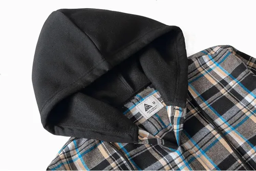 Vista 6 de Camisa de franela con capucha para hombre, de manga larga, casual, ajuste regular, con botones