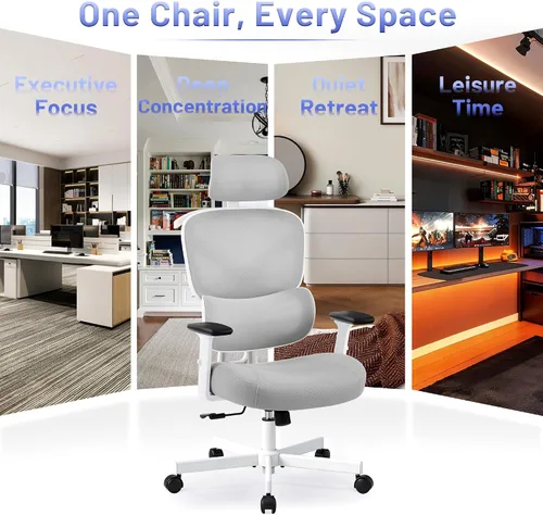 Vista 9 de AreShark Silla ergonómica de oficina – Silla de escritorio de malla transpirable con respaldo alto con soporte lumbar y reposacabezas ajustable