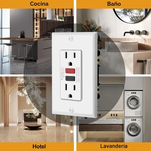 Vista 7 de ELECTECK Paquete de 5 Tomacorrientes GFCI de 15 Amperios, No Resistente a Manipulaciones, Receptáculos GFI Decorativos con Indicador LED Botón