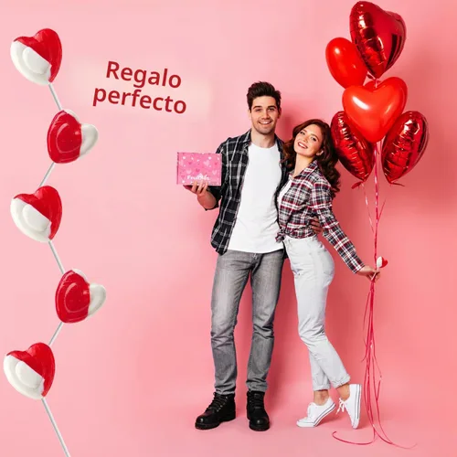 Vista 5 de 12 paletas para el día de San Valentín, con forma de corazón rojo, sabor a fresa y crema, envueltas individualmente, 0.63 oz - Pops