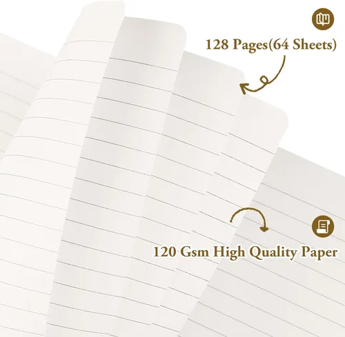 Vista 3 de Huhuhero Cuaderno Diario, Diario de Líneas Rayadas, Tapa Dura Papel Premium Grueso de 120gsm con Cuaderno de Cuero Sintético para Escribir