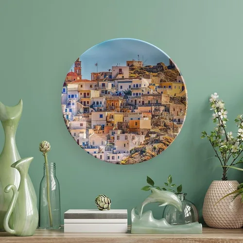 Vista 5 de Plato colgante decorativo de paisaje de pueblo de Grecia, decoración del hogar, decoración del hogar, recuerdo, arte de pared, plato de cena