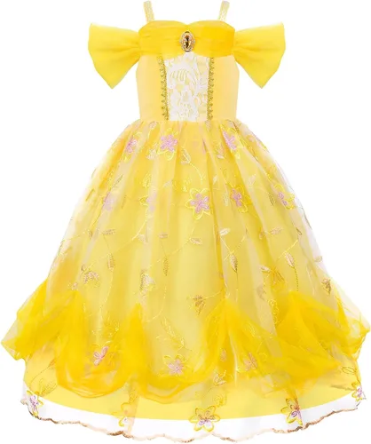 Vista 2 de JerrisApparel Disfraz de princesa de hombros descubiertos para niñas, vestido de fiesta de carnaval, cosplay con accesorios
