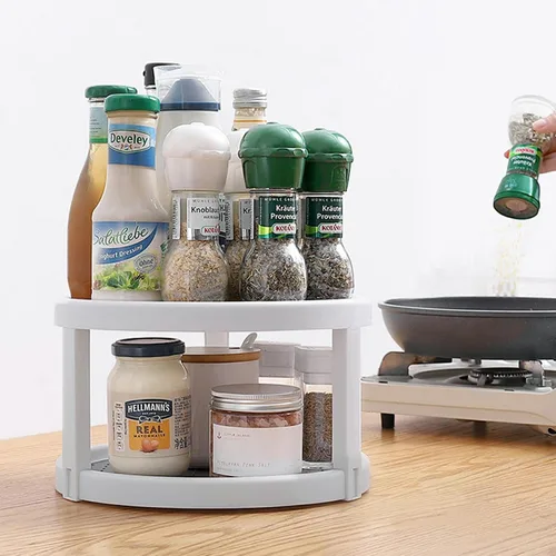 Vista 2 de Lazy Susan - Organizador giratorio de 2 niveles para especias antideslizante, organizador de condimentos giratorio de 360 grados, organizador