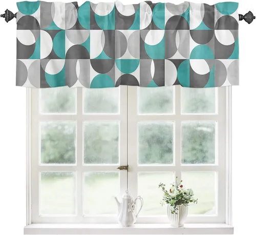 Vista 68 de Cortinas de cocina de Navidad, cenefa semitransparente ajustable con lazo, muñeco de nieve, copo de nieve, bolsillo para barra, tratamiento