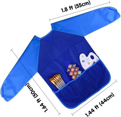 Vista 3 de KUUQA Delantales de arte para niños impermeables con 3 bolsillos espaciosos, suministros de pintura (pinturas y pinceles no incluidos)