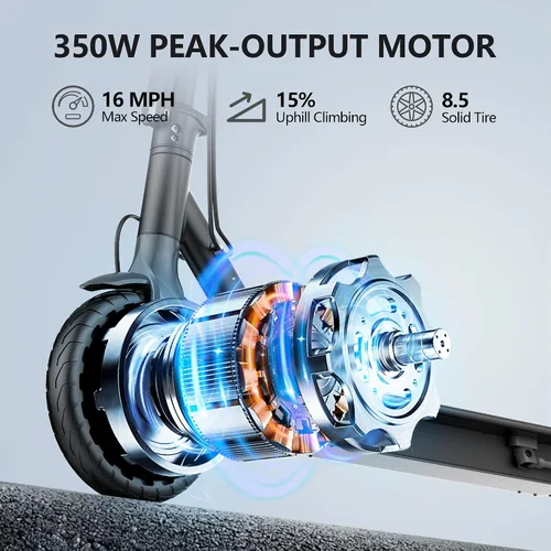 Vista 2 de Maxshot Electric Scooter, 350W/500W Powerful Motor, 19-22 MPH Max Speed, 15-28 Miles Range, Foldable escooter with Dual Braking Systems, Smart APP