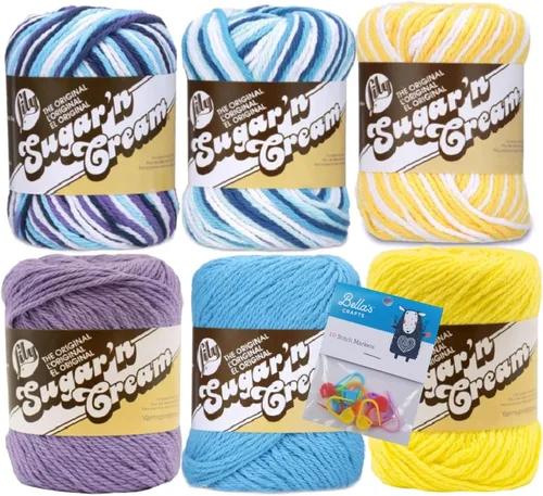Vista 15 de Lily Sugar'n Cream - Paquete de 6 hilos de 100 % algodón con marcadores de puntada Bella's Crafts (mezcla azul)