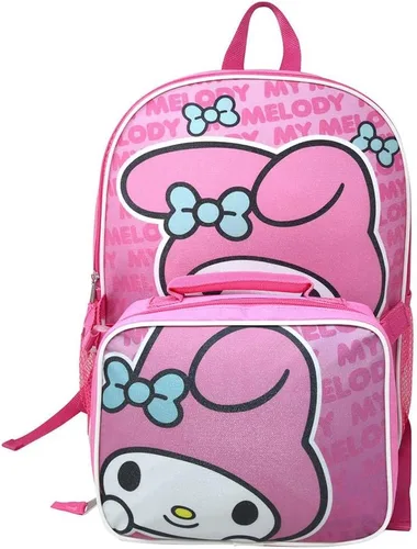 Vista 2 de Fast Forward My Melody Mochila escolar rosa de 16 pulgadas con bolsa de almuerzo