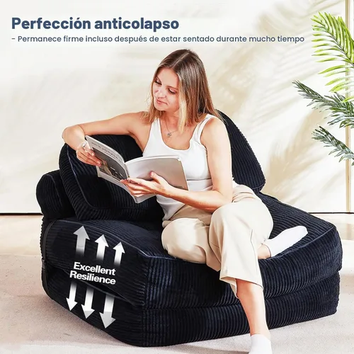 Vista 6 de Sofá cama plegable tipo futón, sin montaje, negro 3 Negro paquete de 3