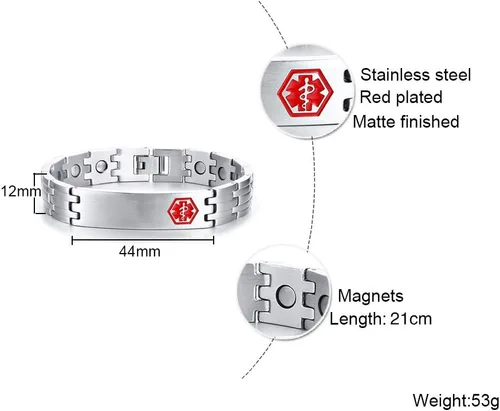 Vista 6 de MEALGUET Pulsera de identificación médica para hombres grabado gratuito de acero inoxidable, alerta médica masculina, joyería de identificación