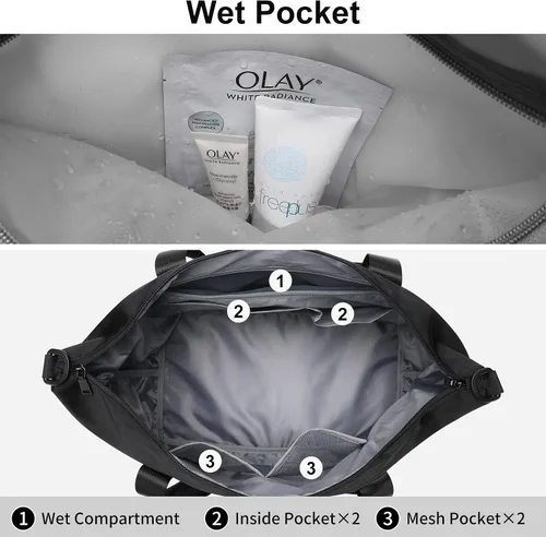 Vista 5 de Bolsa de gimnasio para mujer, bolsa deportiva para hombres con compartimento para zapatos, bolsas de viaje con bolsillo húmedo, escuela, yoga