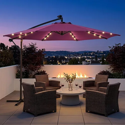 Vista 11 de LAUSAINT HOME Sombrilla de patio con desplazamiento LED de 10 pies, sombra Verde