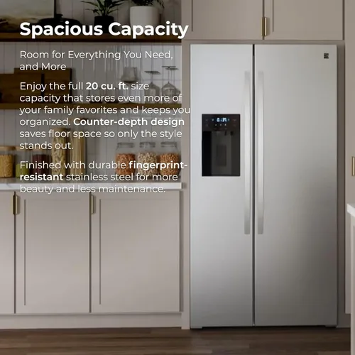 Vista 3 de Kenmore Accela Chill, refrigerador lado a lado con congelador de 36 pulgadas, dispensador de agua y hielo, estantes de vidrio ajustables