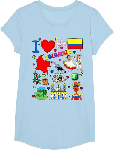 Vista 16 de Camiseta con diseño de bandera y mapa de I Love Colombia dibujada a mano