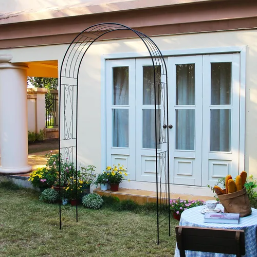 Vista 7 de Arco de jardín, 94.5 pulgadas de alto x 47.2 pulgadas de ancho, cenador de jardín para varias plantas trepadoras, arco de hierro decorativo