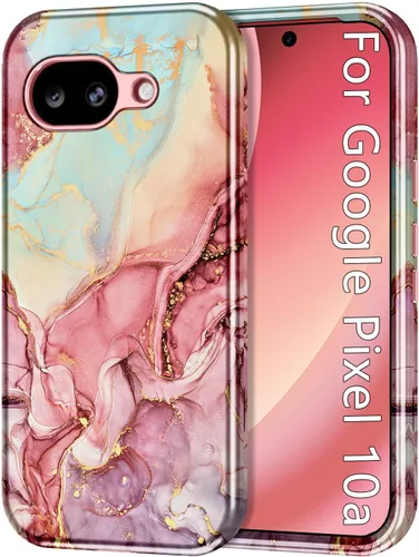 Vista 15 de Btscase Funda para Google Pixel 9 Pro 2024 [grado militar a prueba de golpes] elegante patrón de mármol delgado protector 3 capas de policarbonato