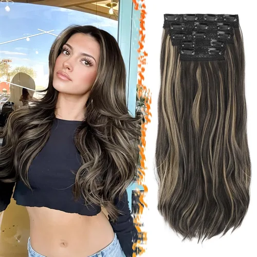 Vista 28 de BARSDAR Extensiones de cabello sintético de 20 pulgadas con clip negro