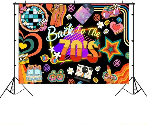Vista 2 de Lofaris Fondo de fiesta de regreso a los años 70 para adultos, decoraciones de fiesta de discoteca, bola de discoteca retro de los años 70, Let's