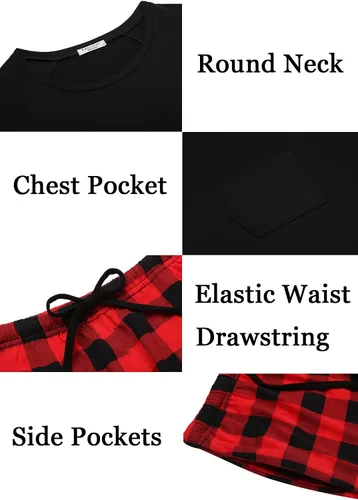 Vista 4 de Ekouaer Pijamas a juego para la familia, ropa de dormir de Navidad de manga larga con pantalones a cuadros, conjunto de pijamas suaves S-XXL