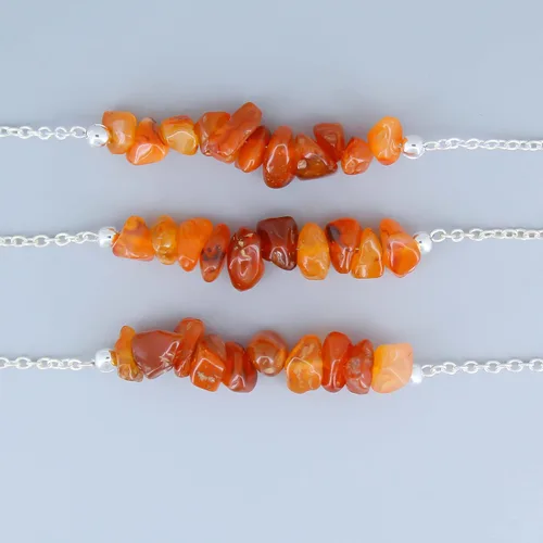 Vista 5 de Gempires Real Carnelian Bar Bracelet, Energy Healing Crystals With 7 + 1 Inch Silver Plated Adjustable Chain (Carnelian)