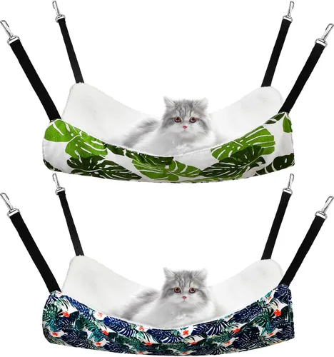 Vista 16 de Jetec. Juego de 2 hamacas colgantes reversibles para gatos, suaves y transpirables, con jaula para mascotas, correas ajustables y ganchos metálicos